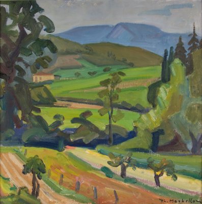 Florentia Area Landscape — Oil painting, Fiberboard, 50.00×50.00cm — Theodoros Markellos